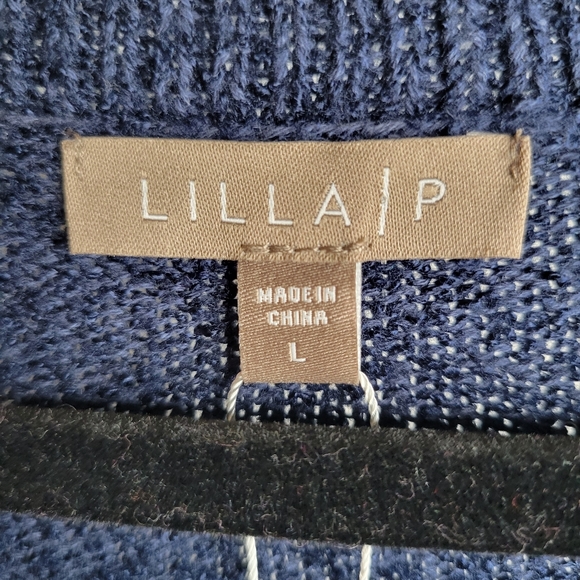 Lilla P Stripe Terry Henley Pullover Sweater Blue/Cream MEDIUM & LARGE NWT - Picture 12 of 12